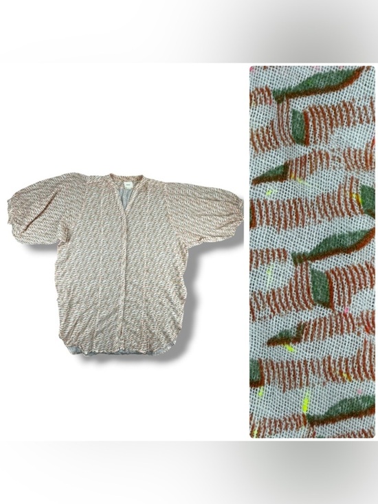 Maeve Other - Maeve Anthropologie Cotton Puff Sleeve Button Down Tunic Orange Cream Green M